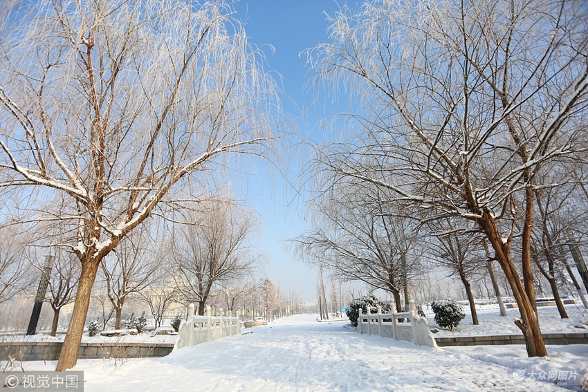 山东枣庄雪后现美景