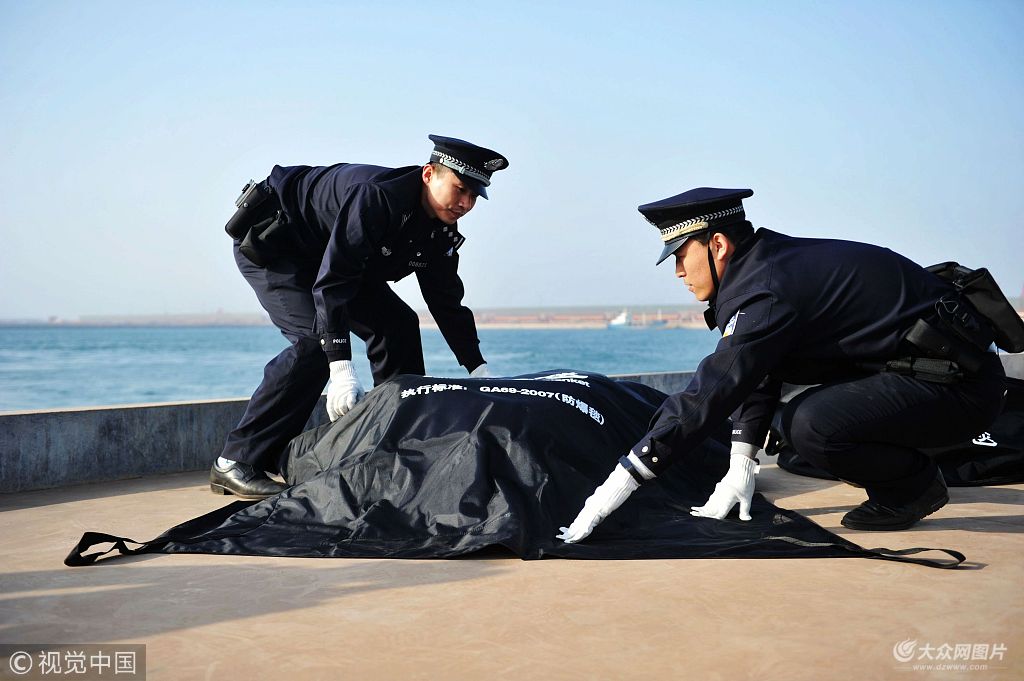 2018年4月9日,山東青島西海岸新區董家口港,防爆警察在處理