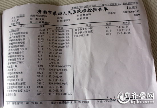 医院检查报告单真实图片